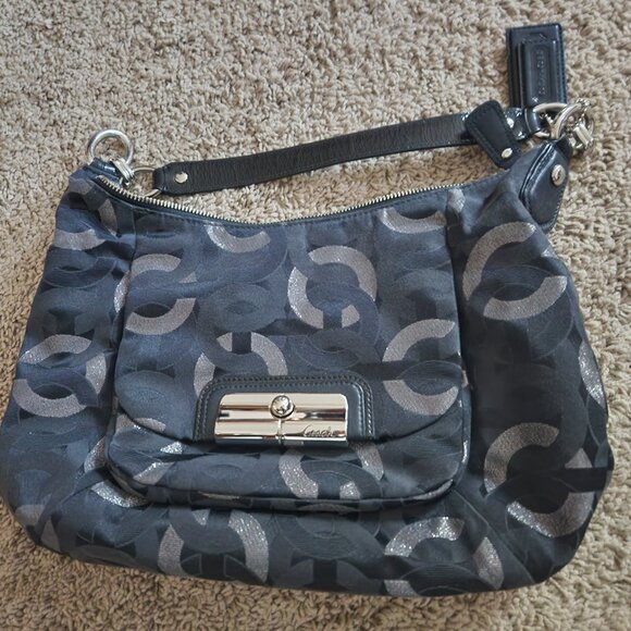 Coach Black and Gray, Hobo Shoulder Bag with Signature Pattern - Picture 2 of 5